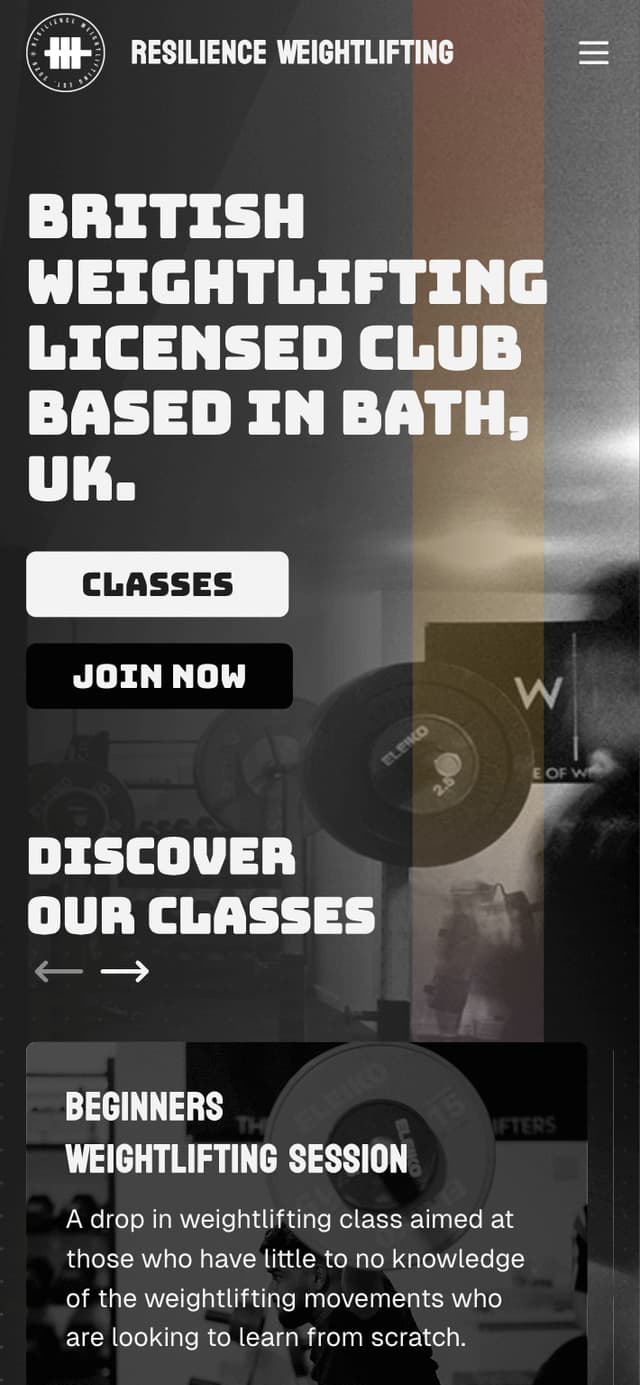 Resilience Weightlifting mobile view